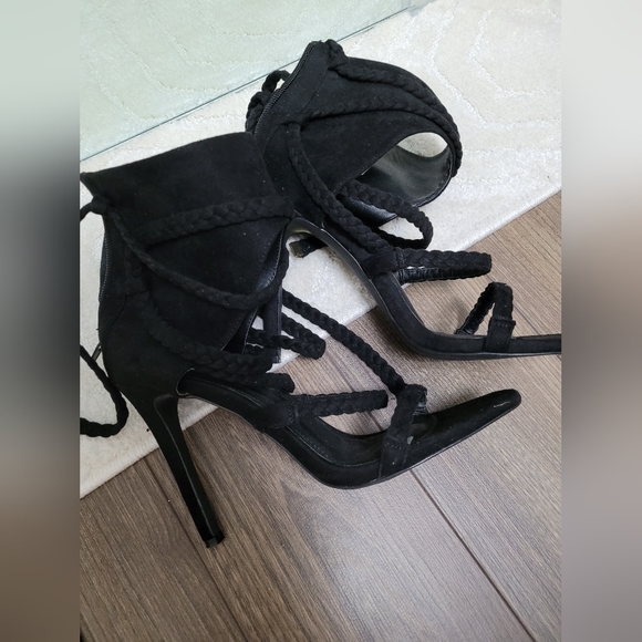 Black Strap up, open toe high heel shoes - Picture 3 of 4